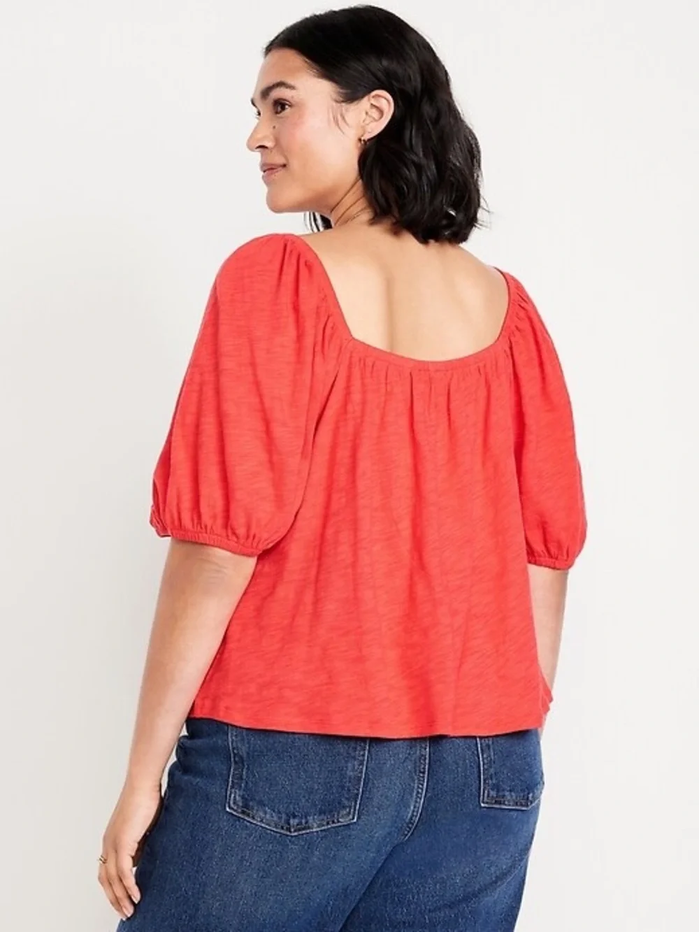 NWT Old Navy Short Puff-Sleeve Square-Neck Cotton Slub-Knit Red Top, Women’s XXL